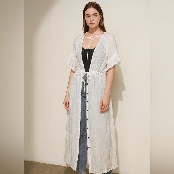 NEW Sheer Button-Down Cover-Up Kaftan Boho Kimono Coastal Cowgirl prarie Os - Picture 1 of 12